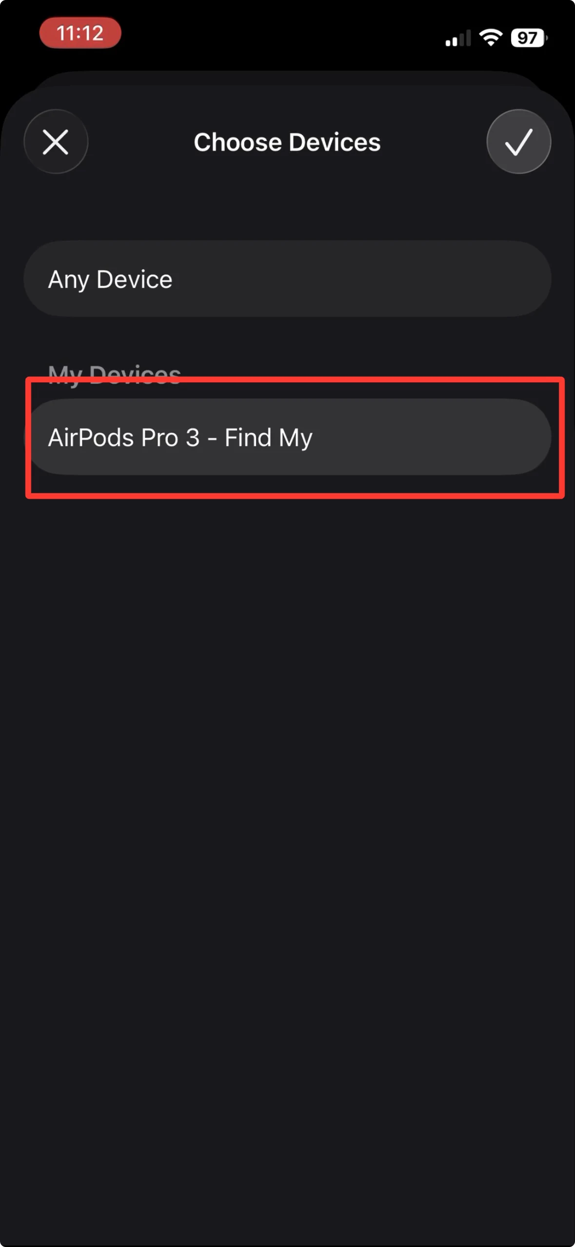 In der Geräteauswahl sind AirPods Pro 3 markiert